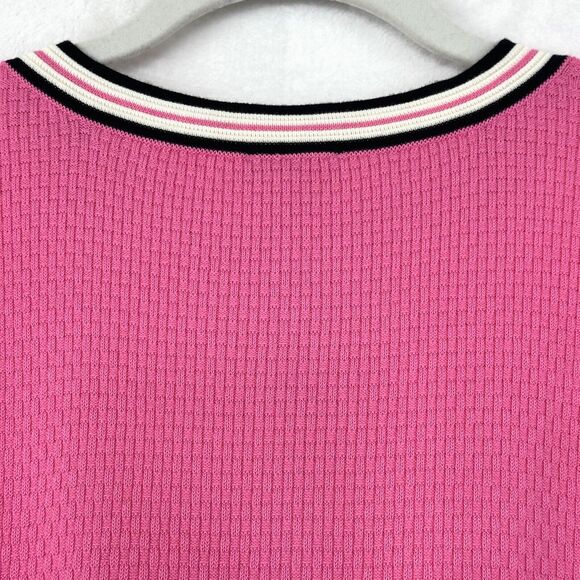 Talbots Tipped Cardigan Sweater Womens S Faux Pearl Buttons Career Pink Black - Picture 10 of 15